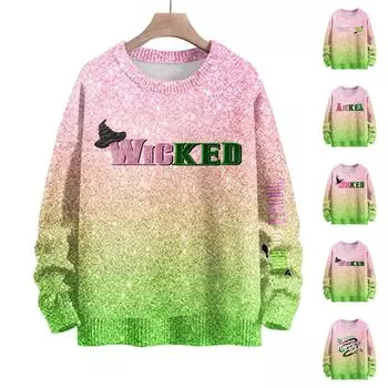 Женский модный повседневный шерстяной трикотажный топ с круглым вырезом и длинным рукавом с принтом, свободный трикотажный топ S