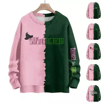 Женский модный повседневный шерстяной трикотажный топ с круглым вырезом и длинным рукавом с принтом, свободный трикотажный топ L