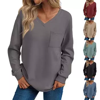 Женский модный повседневный свитер с длинным рукавом и V-образным вырезом L чёрный