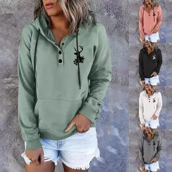 Женский модный повседневный свитер с длинным рукавом и принтом, пуловер с капюшоном, топ с капюшоном S