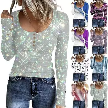 Женский модный повседневный свитер с длинными рукавами и воротником-стойкой с принтом на пуговицах L синий