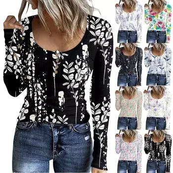 Женский модный повседневный свитер с длинными рукавами и воротником-стойкой с принтом на пуговицах M