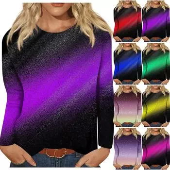 Женский модный повседневный свитер с градиентом/цветным принтом и круглым вырезом, длинными рукавами XXXL