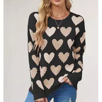 Женский модный повседневный свитер с круглым вырезом и принтом, свободный свитер с длинными рукавами L чёрный