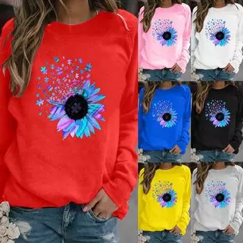 Женский модный повседневный свитер с круглым вырезом и принтом, свободные спортивные топы, пуловер XXXL синий