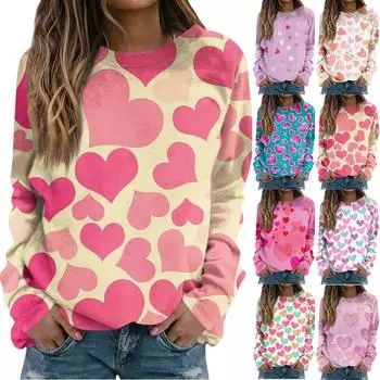 Женский модный повседневный свитер с круглым вырезом и длинными рукавами на День святого Валентина с принтом роз и круглым вырезом S розовый