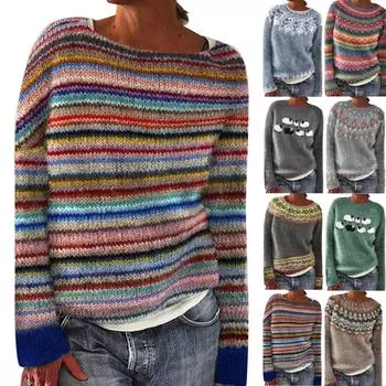 Женский модный повседневный свитер с круглым вырезом и принтом, свободный свитер с длинными рукавами L коричневый