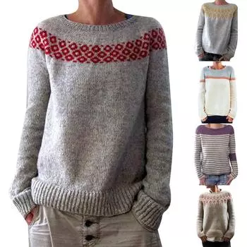 Женский модный повседневный свитер с круглым вырезом и принтом, свободный свитер с длинными рукавами L розовый