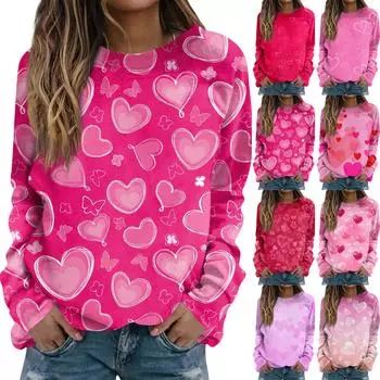 Женский модный повседневный свитер с круглым вырезом и длинными рукавами на День святого Валентина с принтом роз и круглым вырезом XXL