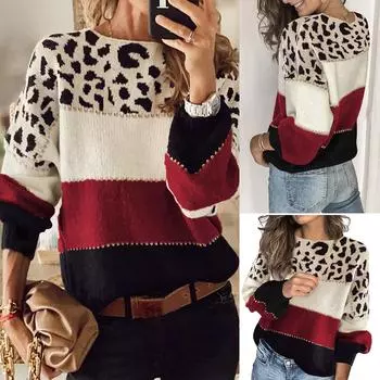 Женский модный повседневный свитер с принтом и круглым вырезом, теплый свитер с длинными рукавами L красный