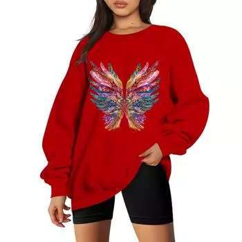 Женский модный повседневный свитер с заниженной линией плеч, длинным рукавом и круглым вырезом S красный