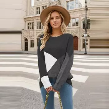 Женский модный повседневный свитер в тон цветам, свободный свитер большого размера L чёрный