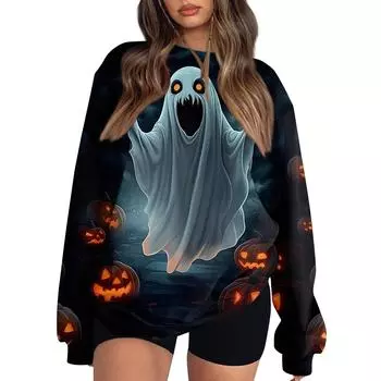 Женский модный повседневный свитшот с длинным рукавом и принтом на Хэллоуин S