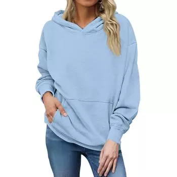 Женский модный повседневный свитшот с длинным рукавом, однотонный, с принтом, круглым вырезом и капюшоном XXL