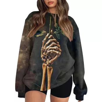 Женский модный повседневный свитшот с длинным рукавом и принтом на Хэллоуин M