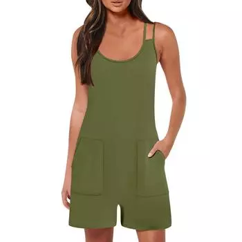 Женский модный повседневный свободный комбинезон без рукавов с карманами и подтяжками, однотонный комбинезон L