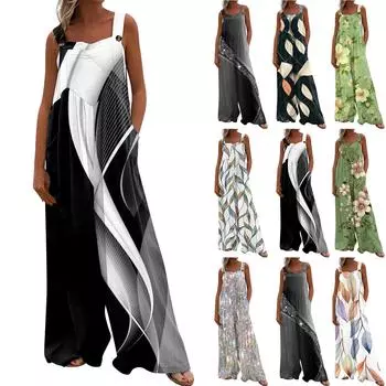 Женский модный повседневный свободный комбинезон без рукавов с карманами и принтом