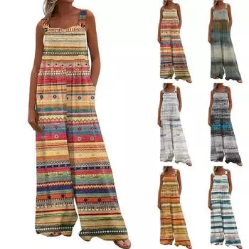 Женский модный повседневный свободный комбинезон без рукавов с карманами и принтом