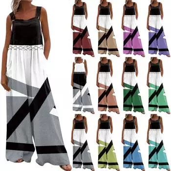 Женский модный повседневный свободный комбинезон без рукавов с карманами и принтом