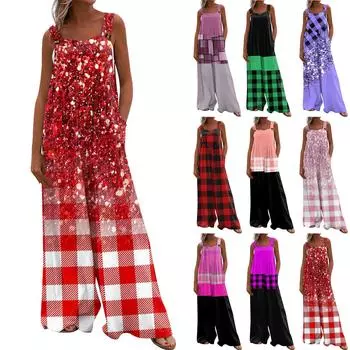 Женский модный повседневный свободный комбинезон без рукавов с карманами и принтом L