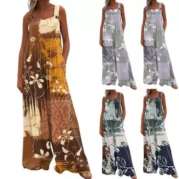 Женский модный повседневный свободный комбинезон без рукавов с карманами и принтом L