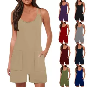 Женский модный повседневный свободный комбинезон без рукавов с карманами и подтяжками, однотонный комбинезон L