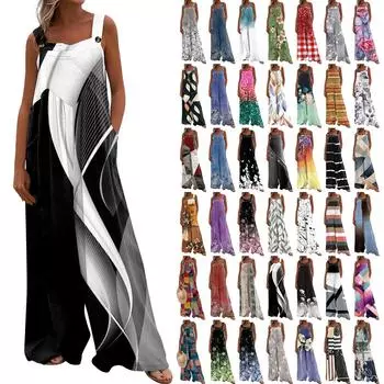 Женский модный повседневный свободный комбинезон без рукавов с карманами и принтом M разноцветный