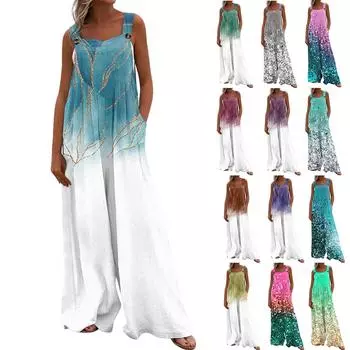 Женский модный повседневный свободный комбинезон без рукавов с карманами и принтом