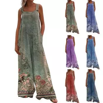 Женский модный повседневный свободный комбинезон без рукавов с карманами и принтом