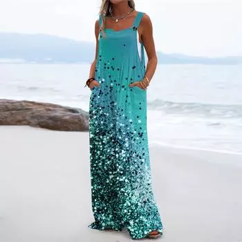 Женский модный повседневный свободный комбинезон без рукавов с карманами и принтом S винный