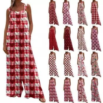 Женский модный повседневный свободный комбинезон с карманами и принтом ко Дню святого Валентина XXL