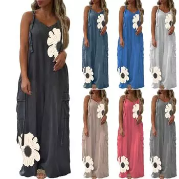 Женский модный повседневный свободный комбинезон с карманами и V-образным вырезом с принтом L чёрный