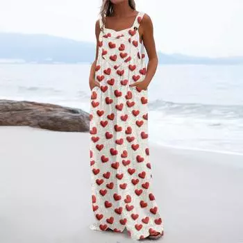 Женский модный повседневный свободный комбинезон с карманами и принтом ко Дню святого Валентина S