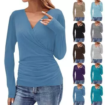 Женский модный повседневный свободный крой, повседневный модный плиссированный топ с v-образным вырезом в сочетании с брюками и юбкой с короткими рукавами XL