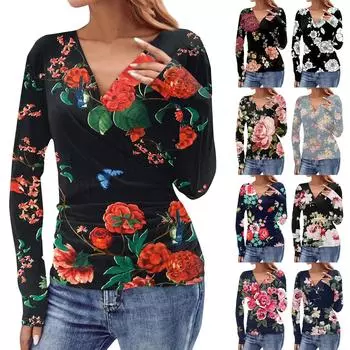 Женский модный повседневный свободный крой, повседневный модный плиссированный топ с v-образным вырезом в сочетании с брюками и юбкой с короткими рукавами S тёмно-синий