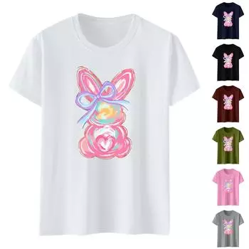 Женский модный повседневный свободный пуловер с коротким рукавом и принтом с круглым вырезом L армия зеленый