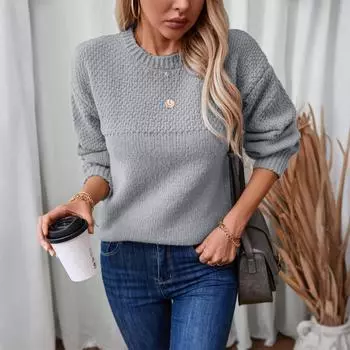 Женский модный повседневный свободный пуловер с круглым вырезом, вязаный свитер с длинным рукавом L