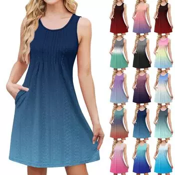 Женский модный повседневный свободный сарафан с градиентным принтом без рукавов летний пляжный сарафан L армия зеленый