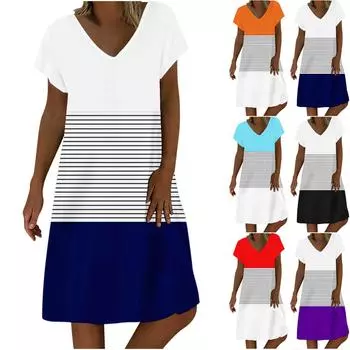 Женский модный повседневный темпераментный пуловер с v-образным вырезом и коротким рукавом с принтом, свободное платье L красный