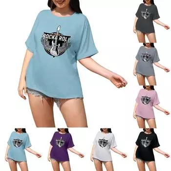 Женский модный повседневный топ большого размера с частичным принтом и круглым вырезом с короткими рукавами L чёрный