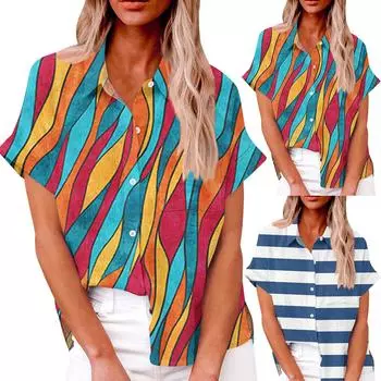 Женский модный повседневный топ на пуговицах с рукавом 3/4 в полоску с принтом и лацканами L