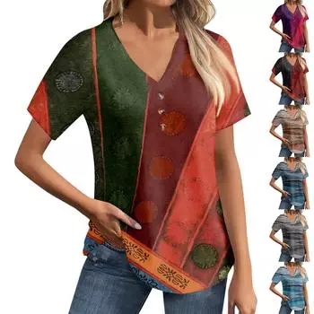 Женский модный повседневный топ на пуговицах с v-образным вырезом и короткими рукавами S