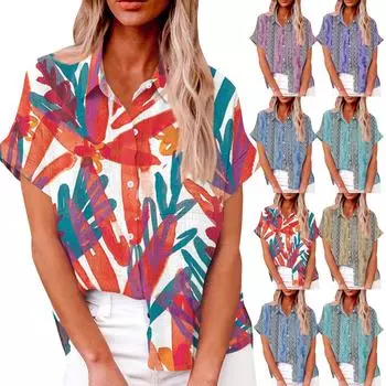 Женский модный повседневный топ на пуговицах с рукавом три четверти с вертикальным квадратным принтом и лацканами L синий