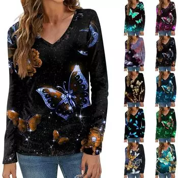 Женский модный повседневный топ на пуговицах с длинным рукавом и цветочным принтом, v-образным вырезом и пуговицами L