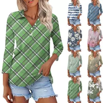 Женский модный повседневный топ на пуговицах с длинным рукавом и цветочным принтом, v-образным вырезом и пуговицами L темно-фиолетового