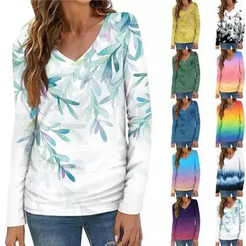 Женский модный повседневный топ на пуговицах с длинным рукавом и цветочным принтом, v-образным вырезом и пуговицами S