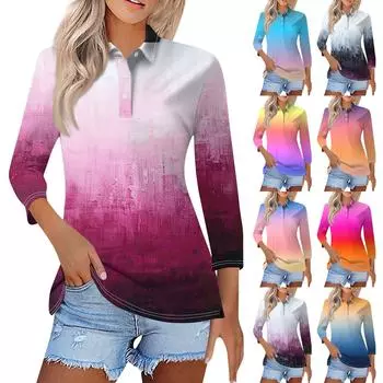 Женский модный повседневный топ на пуговицах с рукавом три четверти с градиентным принтом и лацканами L чёрный