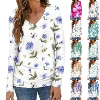 Женский модный повседневный топ на пуговицах с длинным рукавом и цветочным принтом, v-образным вырезом и пуговицами L винный