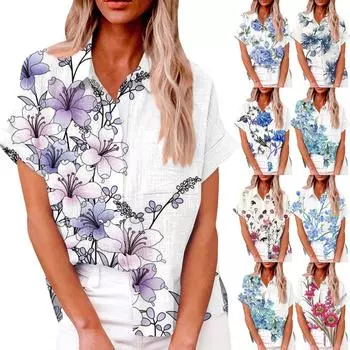 Женский модный повседневный топ на пуговицах с рукавом три четверти с цветочным принтом и лацканами L бежевый