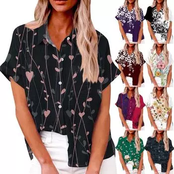 Женский модный повседневный топ на пуговицах с рукавом 3/4, темный цветочный принт с лацканами L бежевый